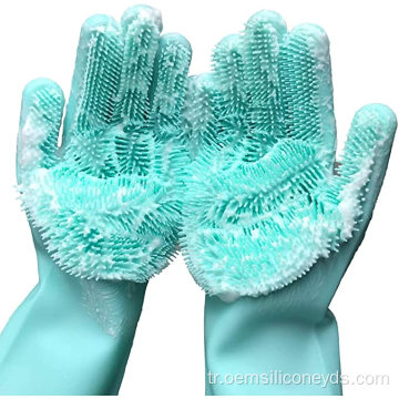 Bulaşık yıkama eldivenleri silikon yeniden kullanılabilir temizleme fırçası